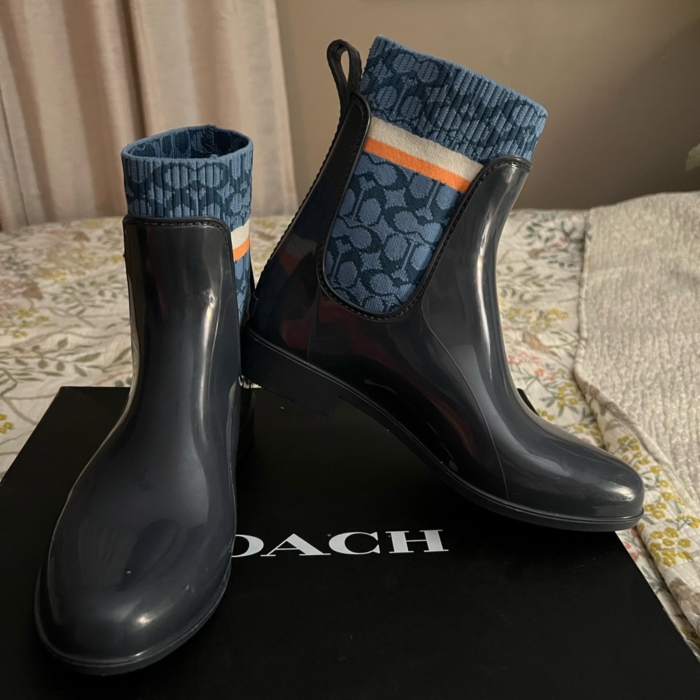 Coach Rivington Navy and Charcoal Ankle Boots Women’s 6
